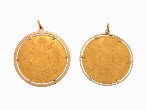 Due monete di 4 Ducati, Francesco Giuseppe I (1848-1916) con montatura in oro