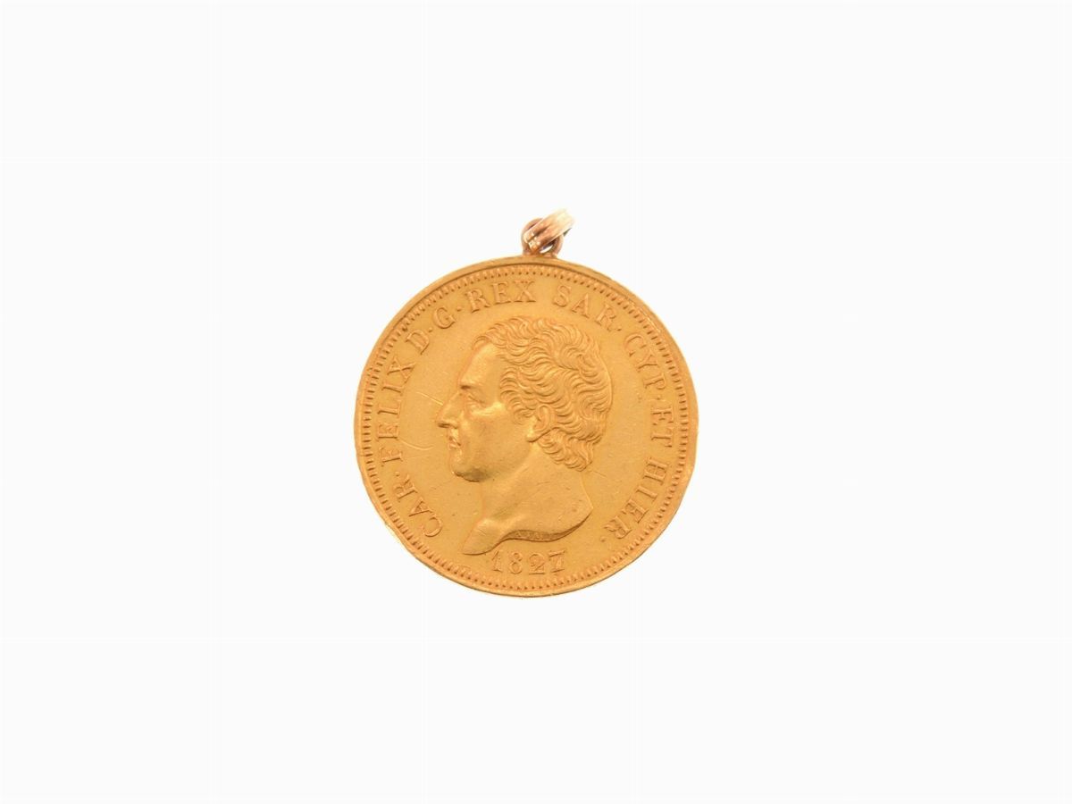 Una Moneta di 80 Lire, Carlo Felice (1821-1831) con Appiccagnolo in Oro
