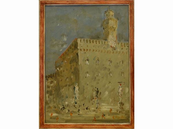 Emanuele Cappello : View of the Palazzo Vecchio in Florence  - Auction A florentine collection - Maison Bibelot - Casa d'Aste Firenze - Milano