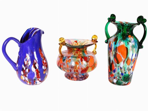 Two glass vases and a pitcher  (Murano 20th century)  - Auction Only Glass - Maison Bibelot - Casa d'Aste Firenze - Milano