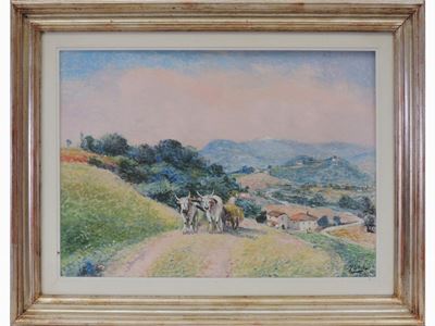 Paesaggio Toscano con Carro