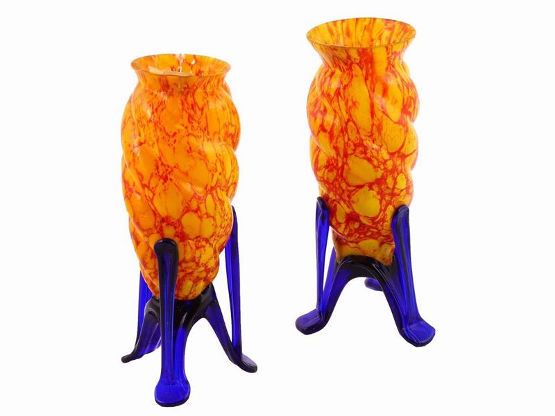 Due Vasetti in Vetro Giallo Arancio