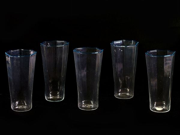 Five glass with blue rim applied