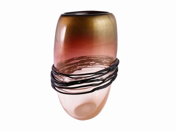An amethyst glass vase with applications in black glass  (Murano, 20th century)  - Auction Only Glass - Maison Bibelot - Casa d'Aste Firenze - Milano
