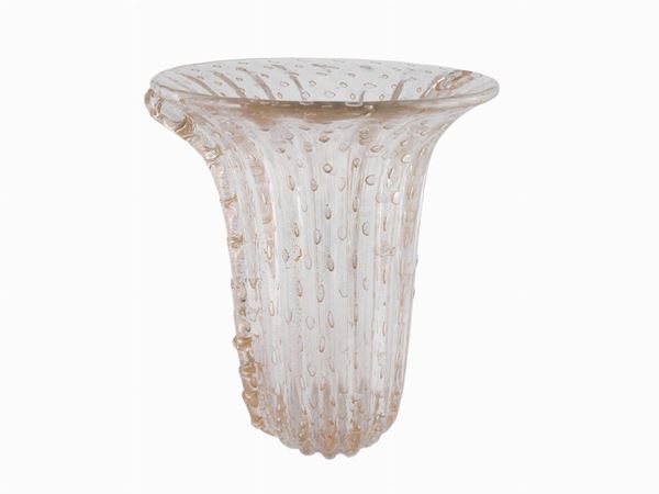 A big costolato vase with bubbles and golden leaf, applied ribs  (Murano, 20th century)  - Auction Only Glass - Maison Bibelot - Casa d'Aste Firenze - Milano