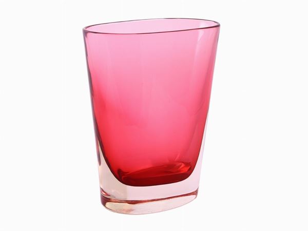 Vaso in vetro sommerso trasparente e rosa  (Murano, XX sec.)  - Asta Only Glass - Maison Bibelot - Casa d'Aste Firenze - Milano