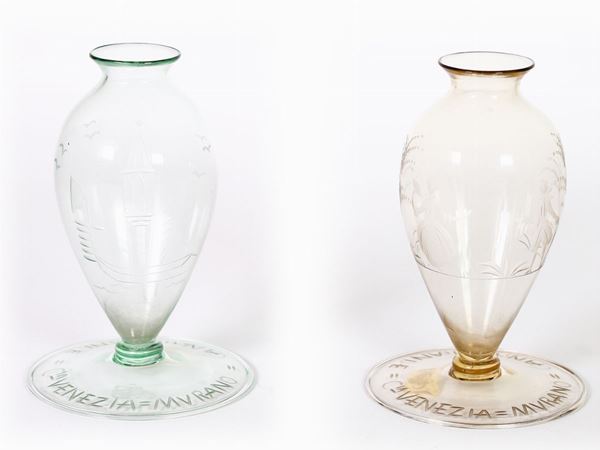 Pair of two small blown Veronese glass vases