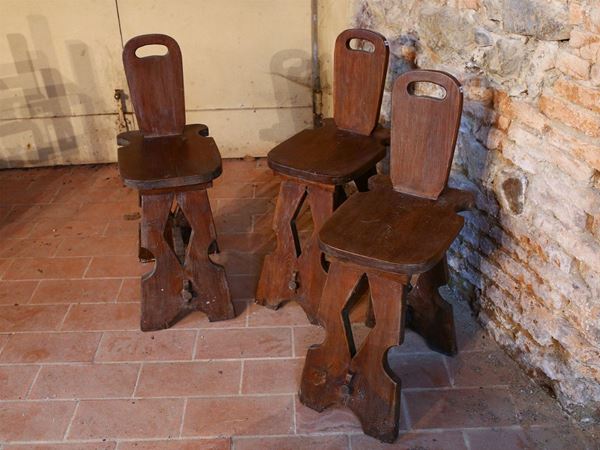 Three walnut rustic stools