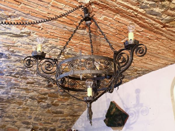 A wrougth iron chandelier