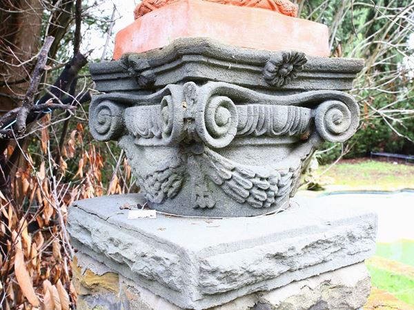 A pair of sandstone capitals