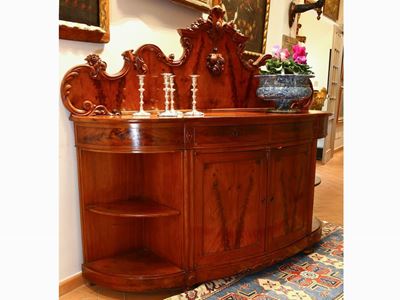 Credenza a Mezzaluna Impiallacciata in Piuma di Mogano