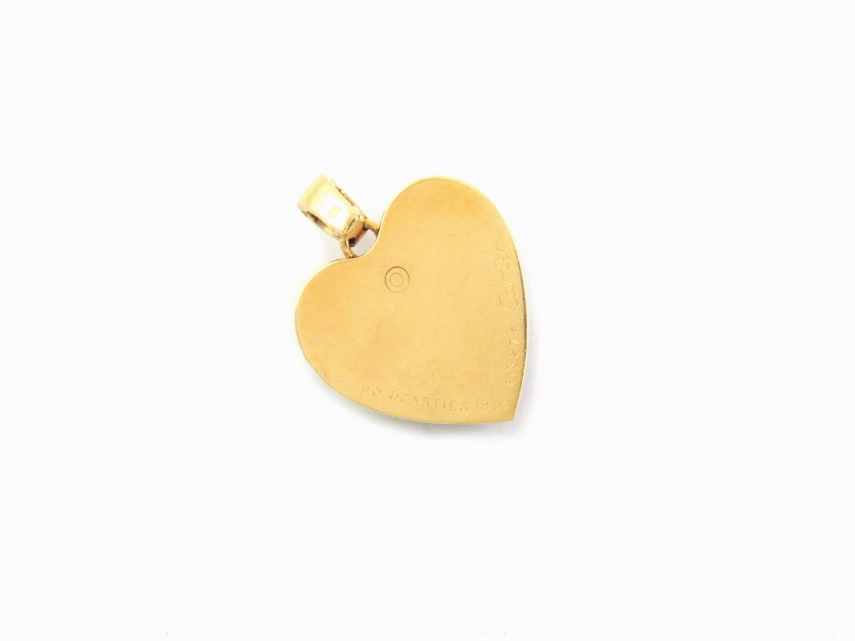 Pendente Cartier in Oro Giallo con Diamanti, Corallo Rosa e Crisoprasio