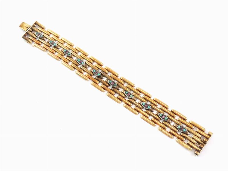 Bracciale in Oro Giallo e Argento con Piccole Gemme Semipreziose