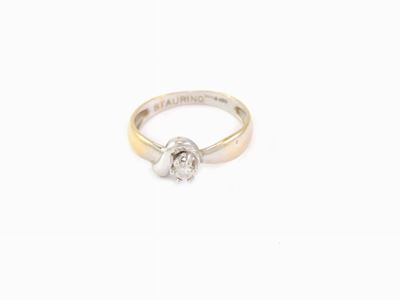 Anello Solitario in Oro Bianco e Giallo con Diamante
