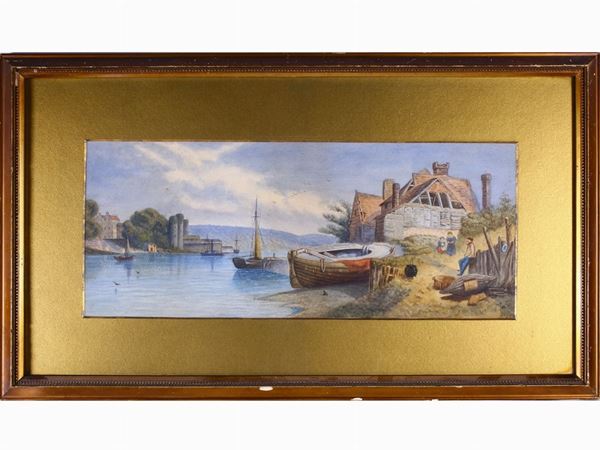 Jane Hunter Shield : Paesaggio fluviale 1875  ((XIX/XX secolo))  - Asta Una Collezione Fiorentina - Maison Bibelot - Casa d'Aste Firenze - Milano