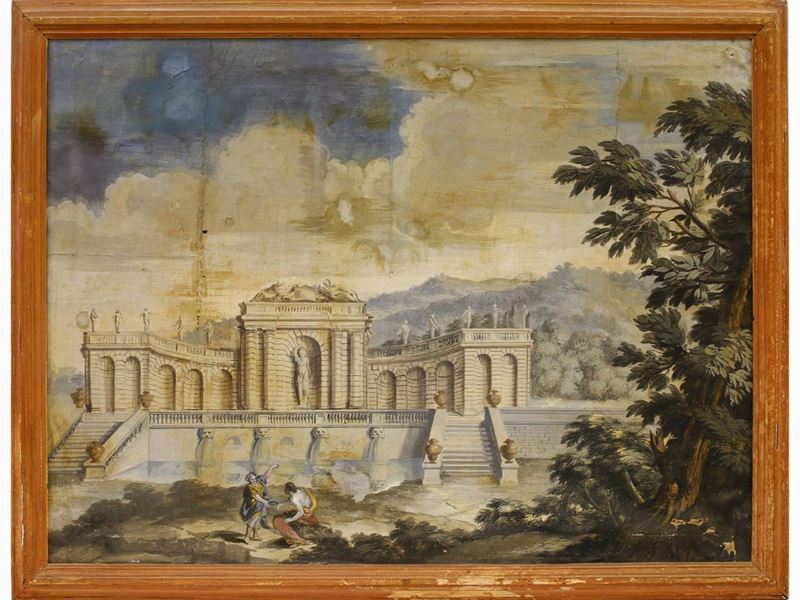 Scuola Emiliana del XVIII Secolo - Capriccio con Personaggi
