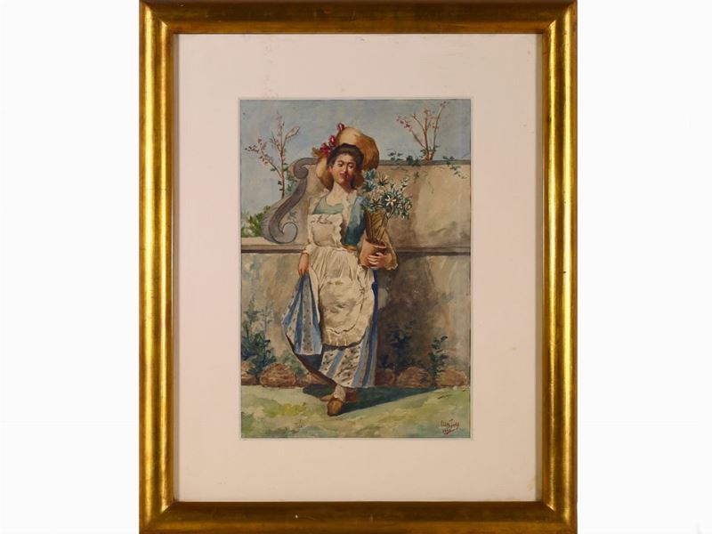 Scuola Italiana - Figura Femminile in un Giardino