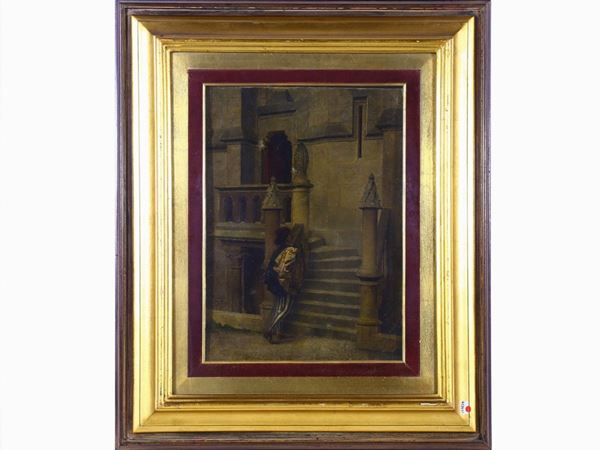 Federico Faruffini : Viw of a palace with male figure  ((1831-1869))  - Auction A florentine collection - Maison Bibelot - Casa d'Aste Firenze - Milano