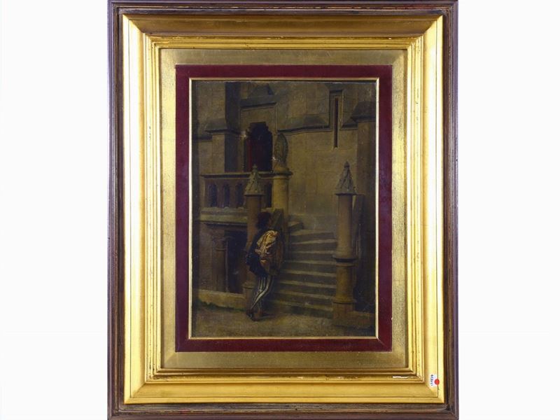 Federico Faruffini - Scorcio di Palazzo con Personaggio Maschile