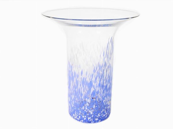 A trasparent glass vase with blue and white diffuse spots  (Murano, 20th century)  - Auction Only Glass - Maison Bibelot - Casa d'Aste Firenze - Milano