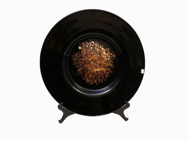 A big blown black plate with avventurina spots in the middle  (Italy, 20th century)  - Auction Only Glass - Maison Bibelot - Casa d'Aste Firenze - Milano
