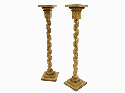 Coppia di Colonne Lignee Portasculture