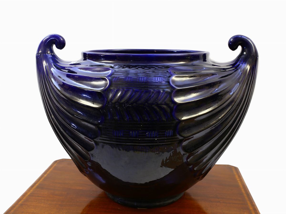 Grande Portavasi in Ceramica Blu