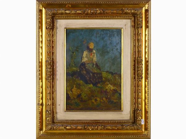 Beppe Ciardi : Landscape with country girl  ((1875-1932))  - Auction A florentine collection - Maison Bibelot - Casa d'Aste Firenze - Milano