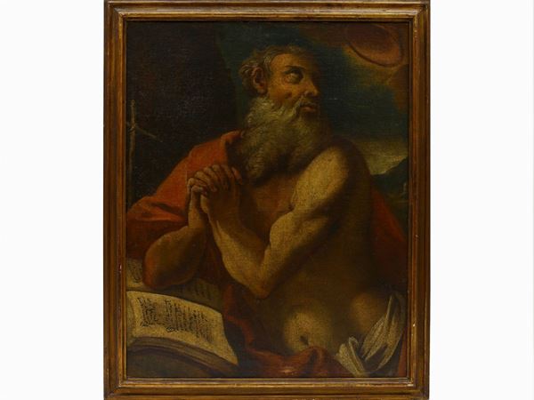 Scuola emiliana dell'inizio del XVII secolo - San Girolamo penitente ascolta la tromba del giudizio