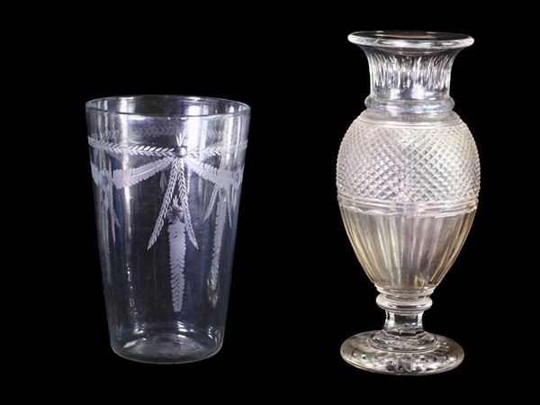 Two crystal and blown glass vases