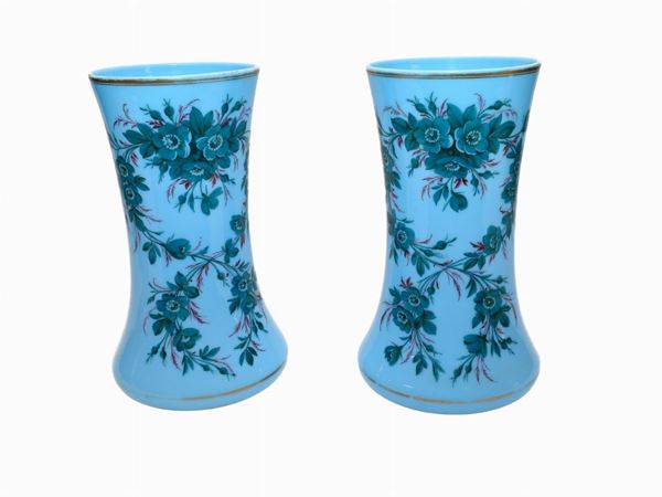 A pair of blue opaline vases  (late 19th century)  - Auction Furniture and paintings from florentine apartment - Maison Bibelot - Casa d'Aste Firenze - Milano