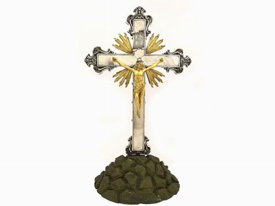 Crocefisso Astile in Argento e Bronzo Dorato