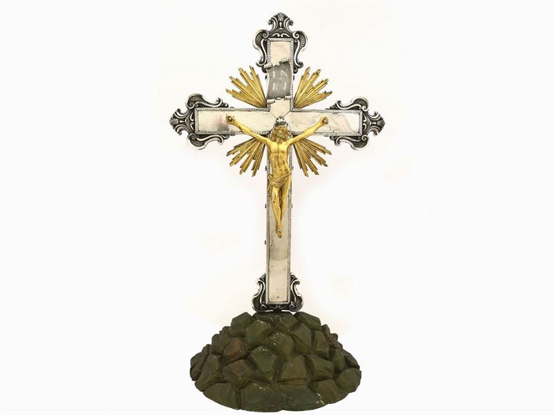 Crocefisso Astile in Argento e Bronzo Dorato