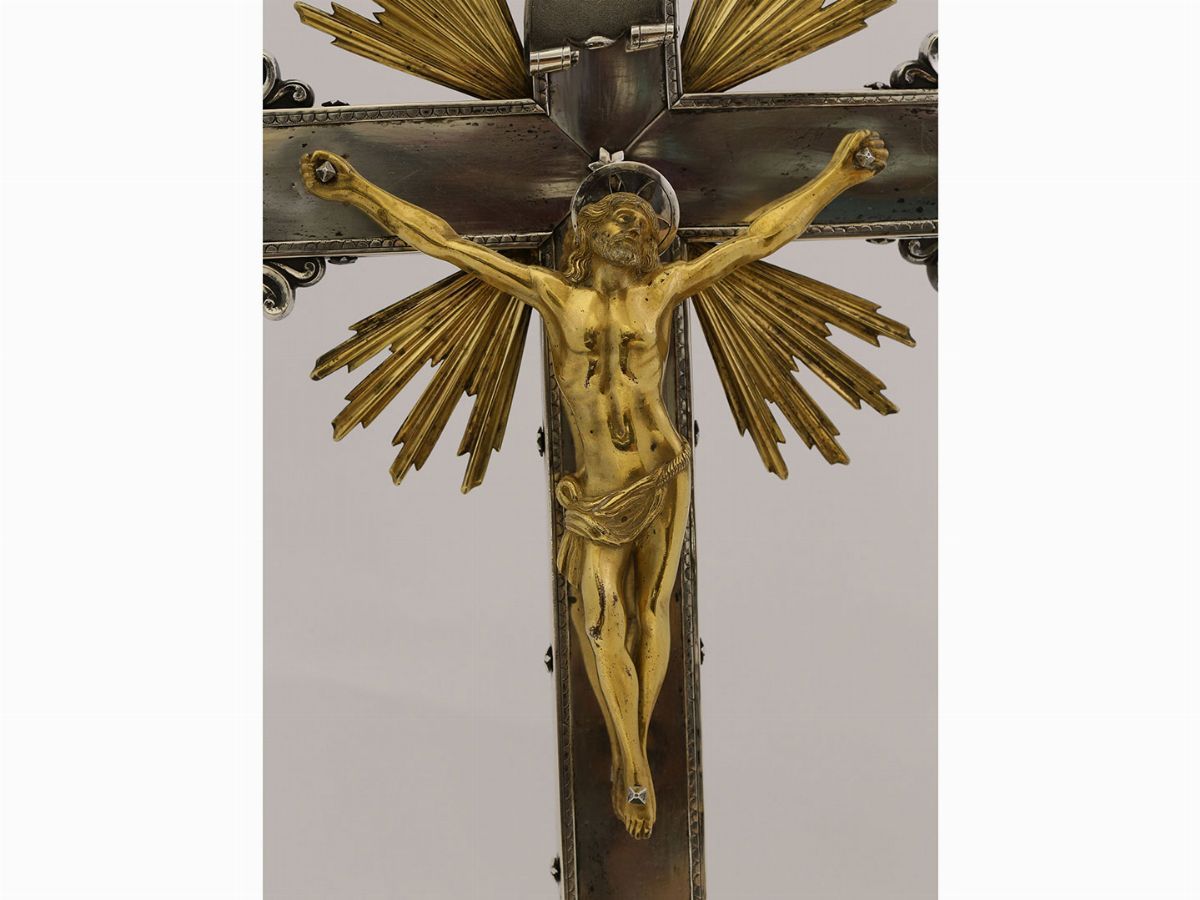 Crocefisso Astile in Argento e Bronzo Dorato