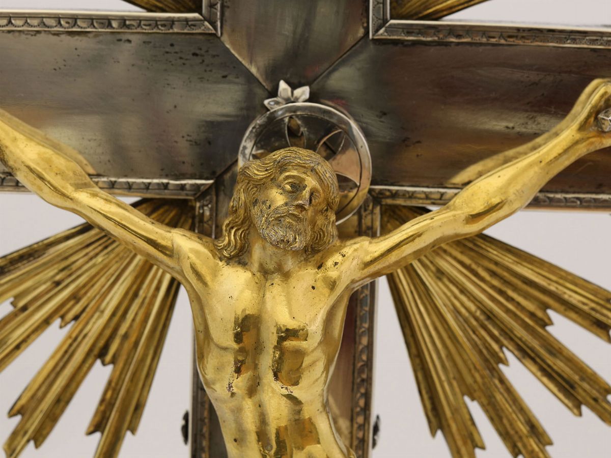 Crocefisso Astile in Argento e Bronzo Dorato