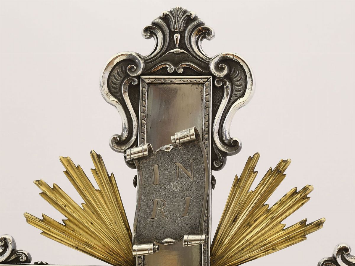 Crocefisso Astile in Argento e Bronzo Dorato