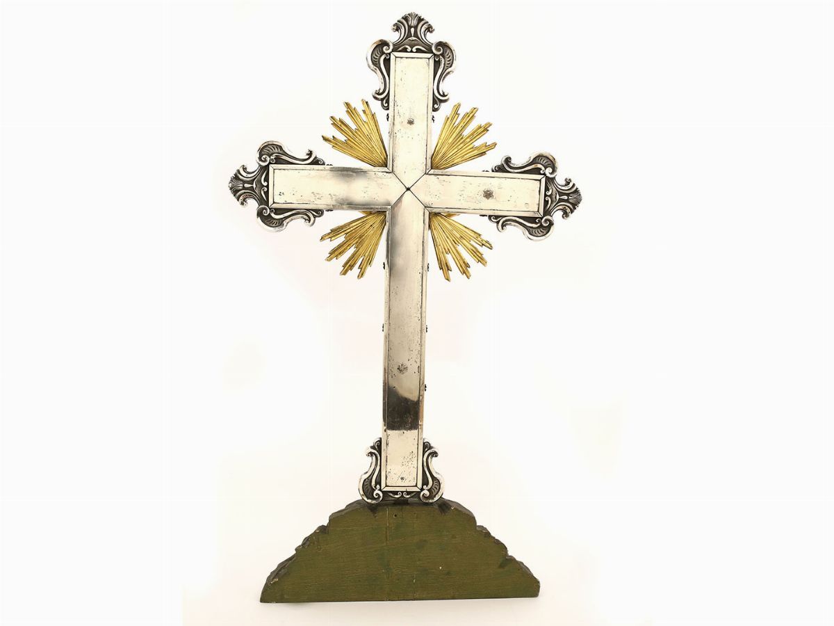 Crocefisso Astile in Argento e Bronzo Dorato