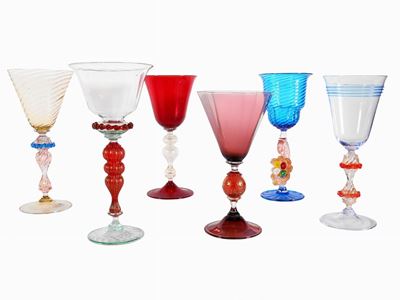 Sei Calici in Vetro Soffiato di Murano Multicolori