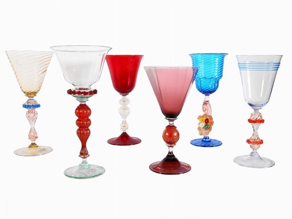 Six Murano multicolored blown glass