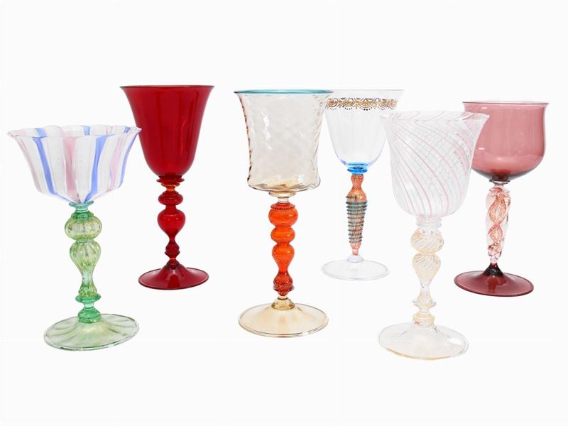 Sei Calici in Vetro Soffiato di Murano Multicolori
