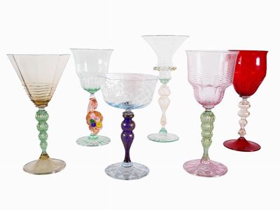 Sei Calici in Vetro Soffiato di Murano Multicolori