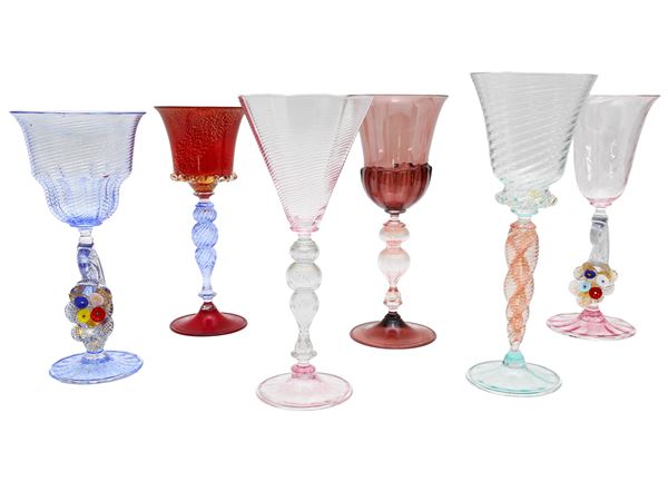 Six Murano multicolored blown glass
