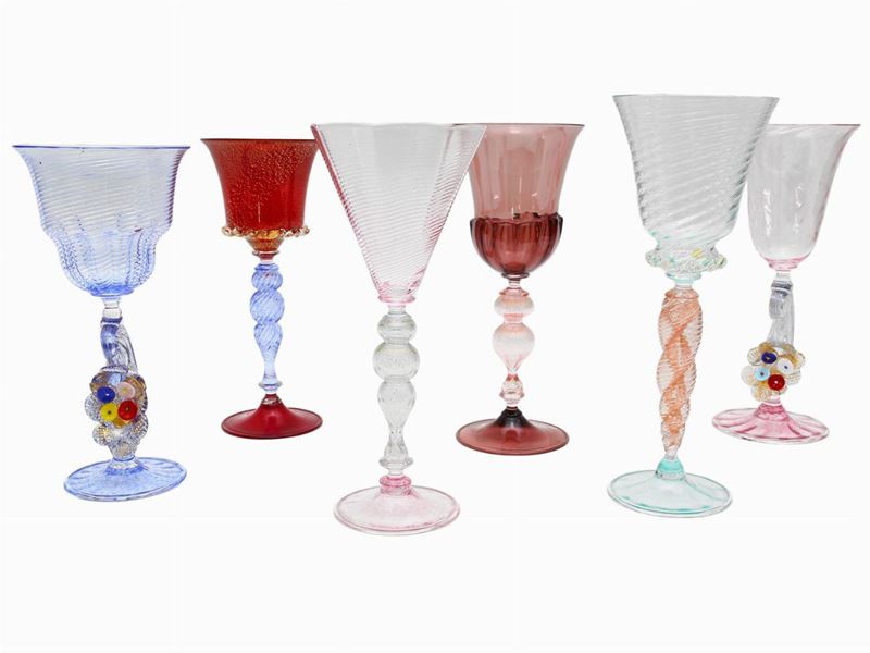 Sei Calici in Vetro Soffiato di Murano Multicolori