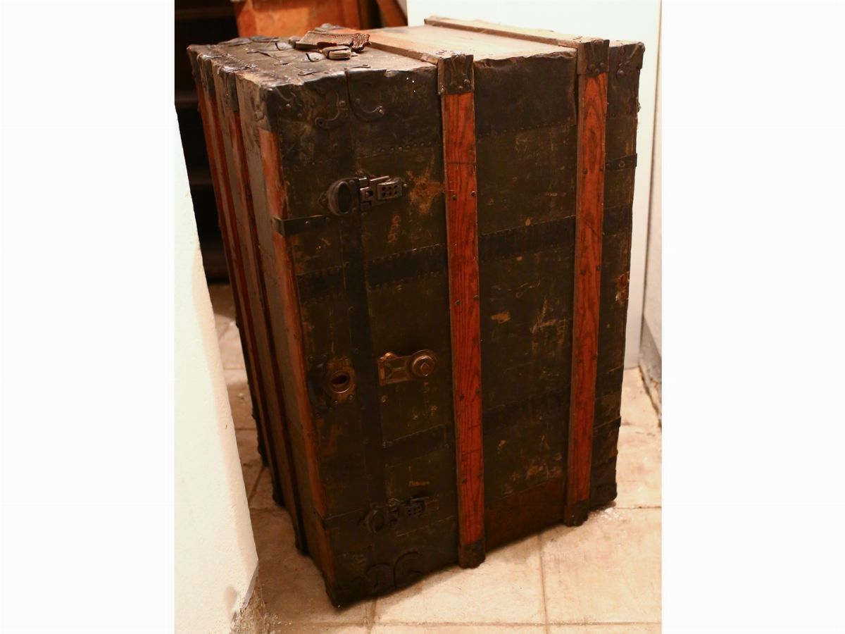 Grande Baule Vintage da Viaggio in Legno e Metallo