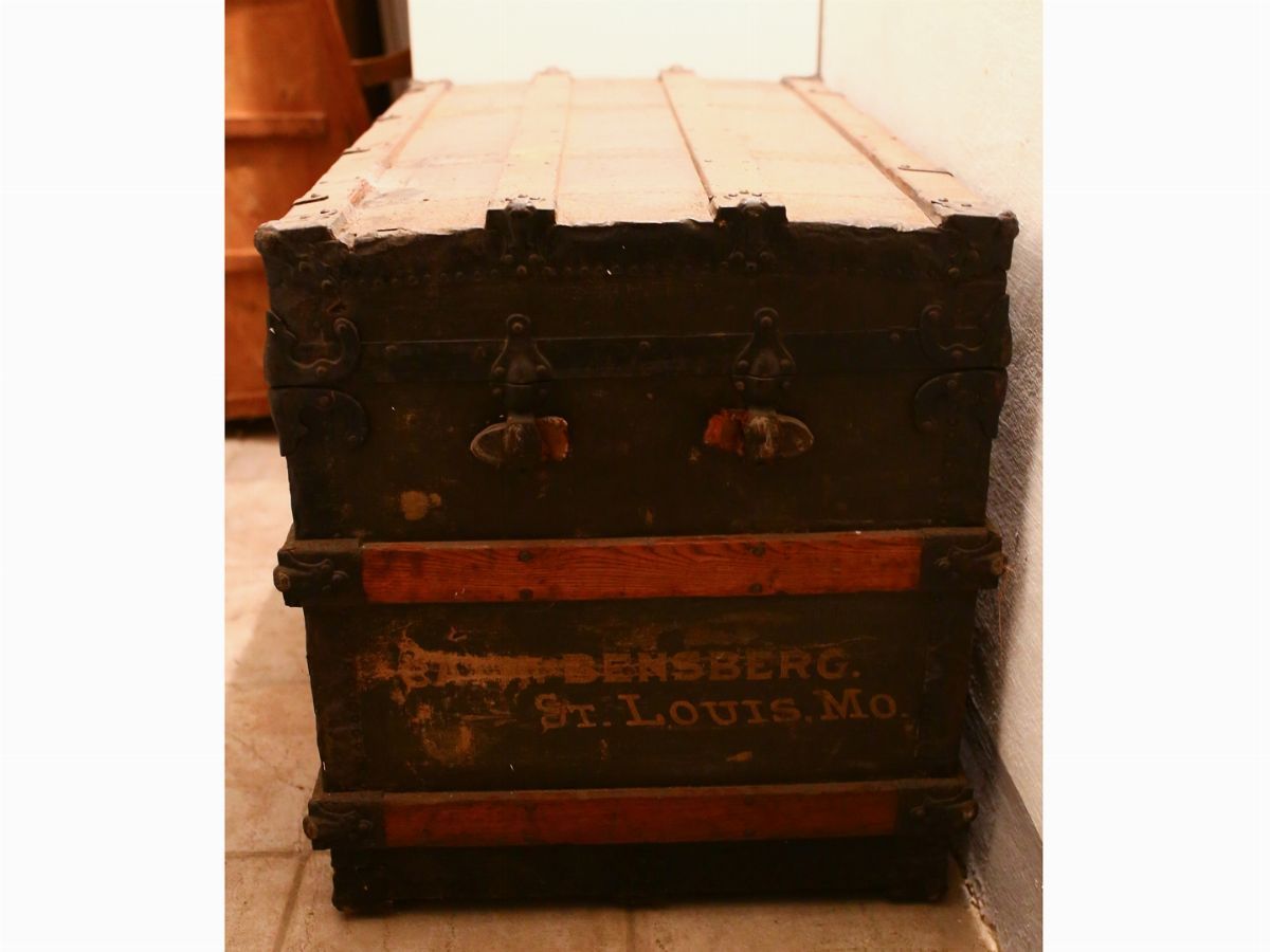 Grande Baule Vintage da Viaggio in Legno e Metallo