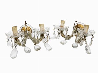 Coppia di Appliques in Vetro e Metallo Dorato
