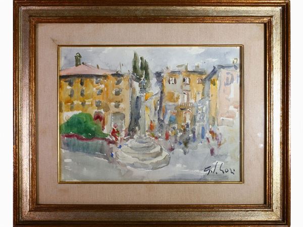 Gino Paolo Gori : La Piazza di Signa  ((1911-1991))  - Auction The florentine house of the soprano Marcella Tassi - Maison Bibelot - Casa d'Aste Firenze - Milano