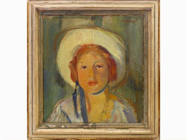 Arturo Cecchi : Portrait of a girl with hat  ((1886-1971))  - Auction The florentine house of the soprano Marcella Tassi - Maison Bibelot - Casa d'Aste Firenze - Milano