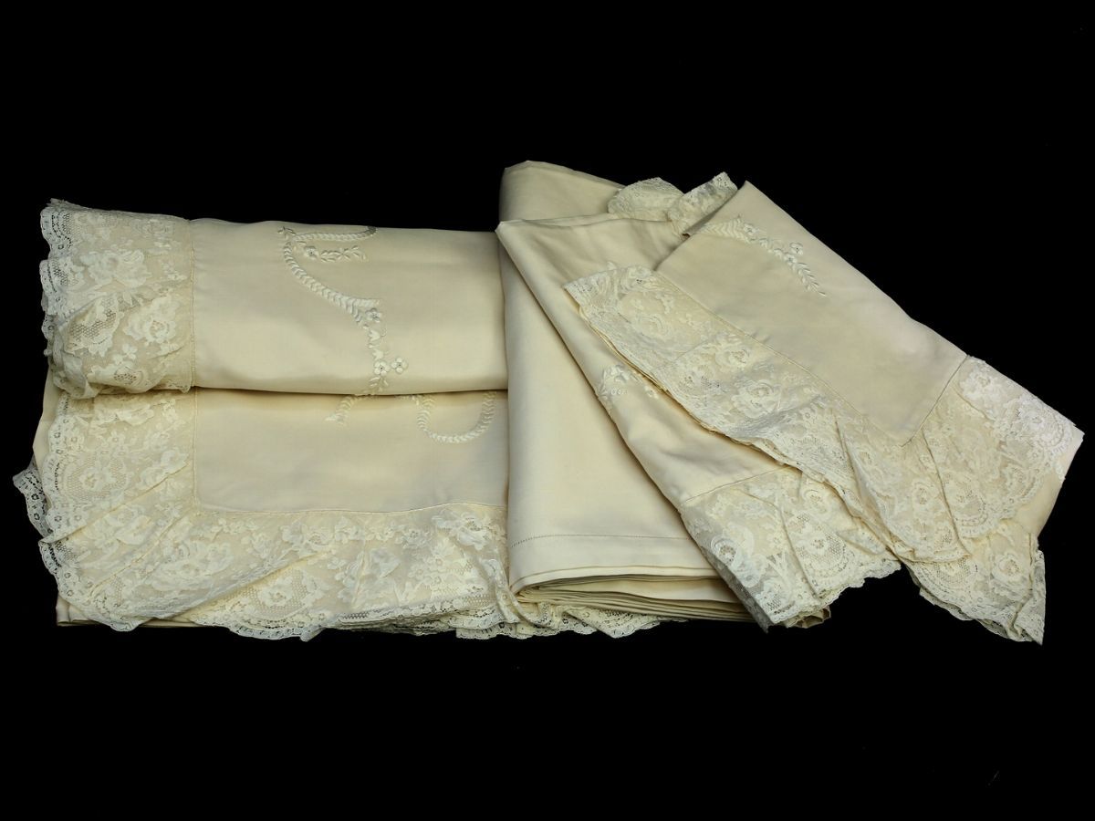 Completo Matrimoniale in Seta Beige, Artigianato Fiorentino