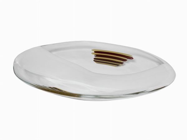 A trasparent glass plate with milky glass paste band and canes decor  (Murano, 20th century)  - Auction Only Glass - Maison Bibelot - Casa d'Aste Firenze - Milano